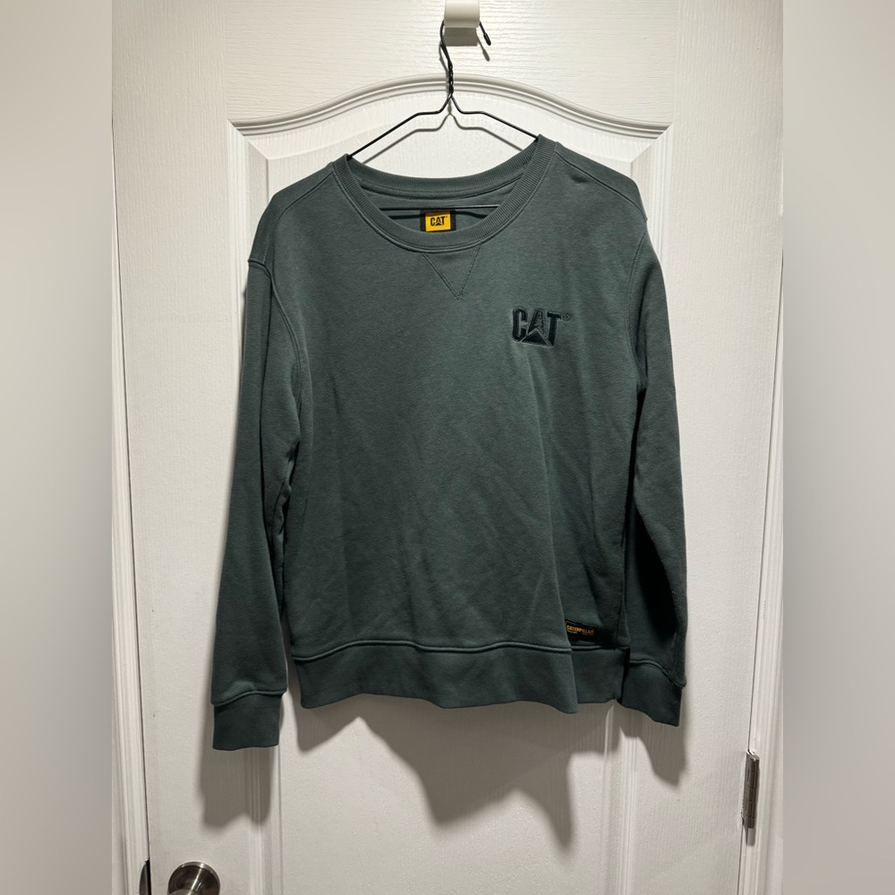 B - CAT Caterpillar Green Sweatshirt Crewneck Workwear Y2K Unisex - Picture 2 of 7